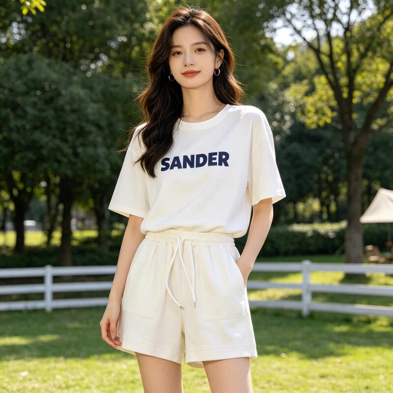 Summer Short-Sleeved Shorts Suit for Women, Loose, Slimming, White-Enhancing, Comfortable, Casual Sportswear Suit, Two-Piece Set for Outer Wear, Trendy