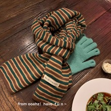 日系复古仿羊绒条纹针织围巾冬季高级感百搭情侣加厚保暖围脖男女