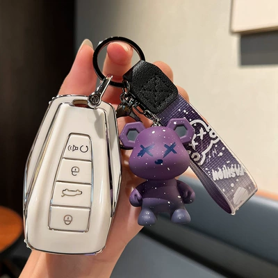 key set gl Emgrand gs bag — Car key bag - geely-d-smart-4-key-single-shell-white-purple-violence-bear-pendant