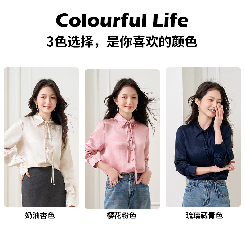 Áo sơ mi nữ dài tay chất liệu acetate phong cách tân cổ điển — Màu xanh navy chi tiết 9