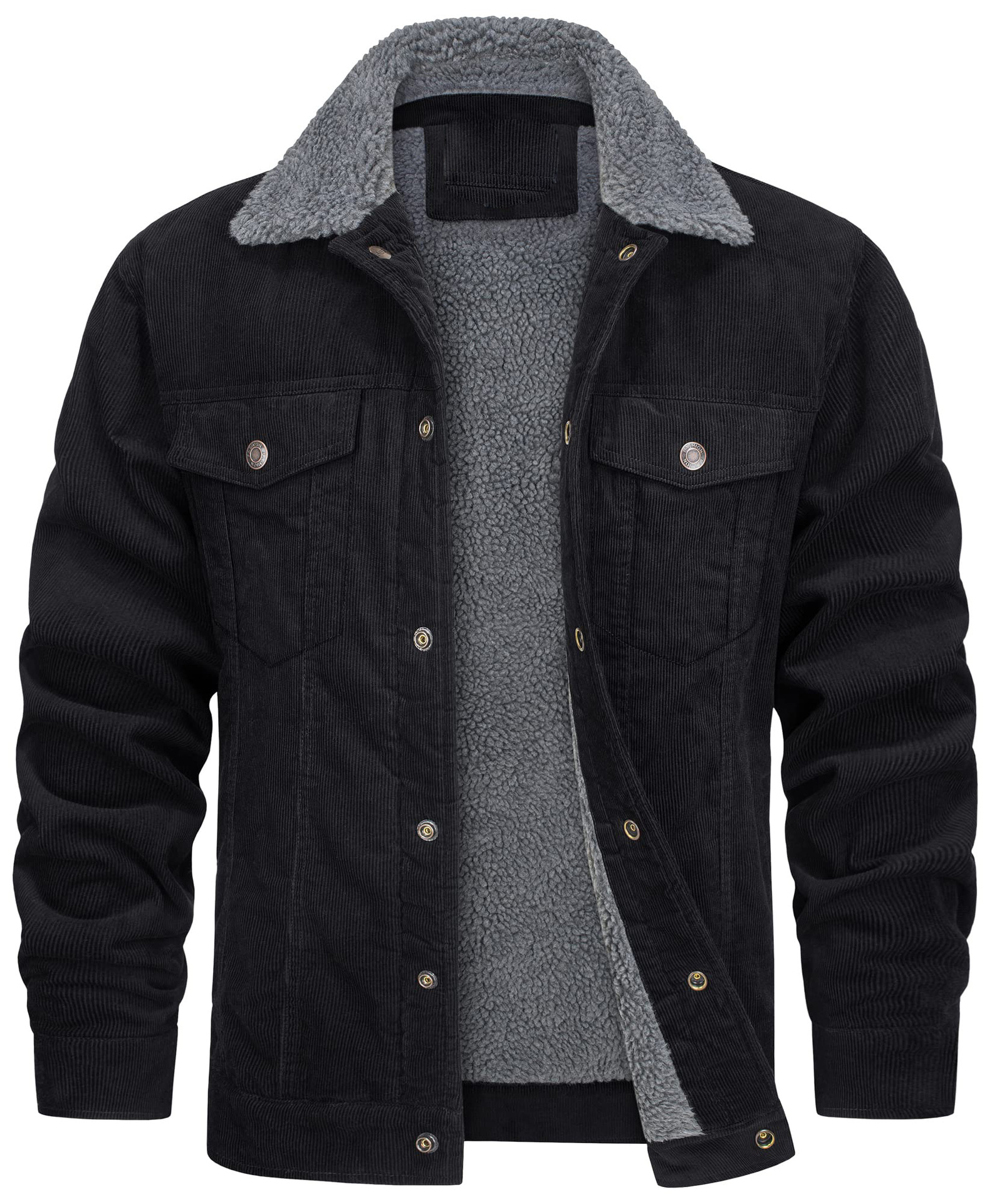 Men's 2024 new corduroy lapel long sleeved plush loose casual men's jacket_voghion.com