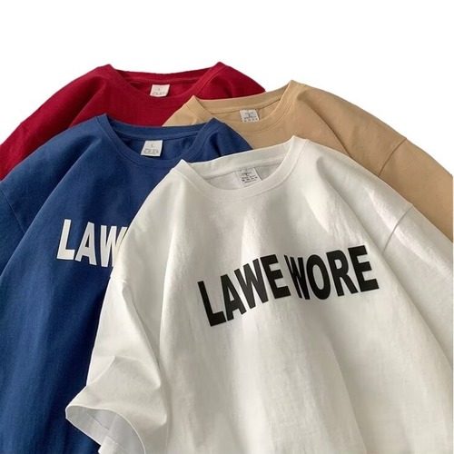 Red Wine American Retro Letter Print Short-Sleeve T-Shirt for Women Summer Loose Oversize Trendy Brand Half-Shirt Top