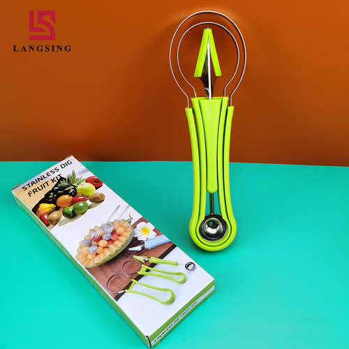 Three-in-one fruit carving knife, fruit scooper, multifunctional fruit platter tool, stainless steel watermelon scooper