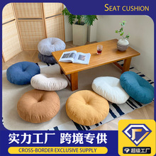 简约日式风蒲团棉麻防水坐垫圆型加厚阳台飘窗垫榻榻米垫打坐垫
