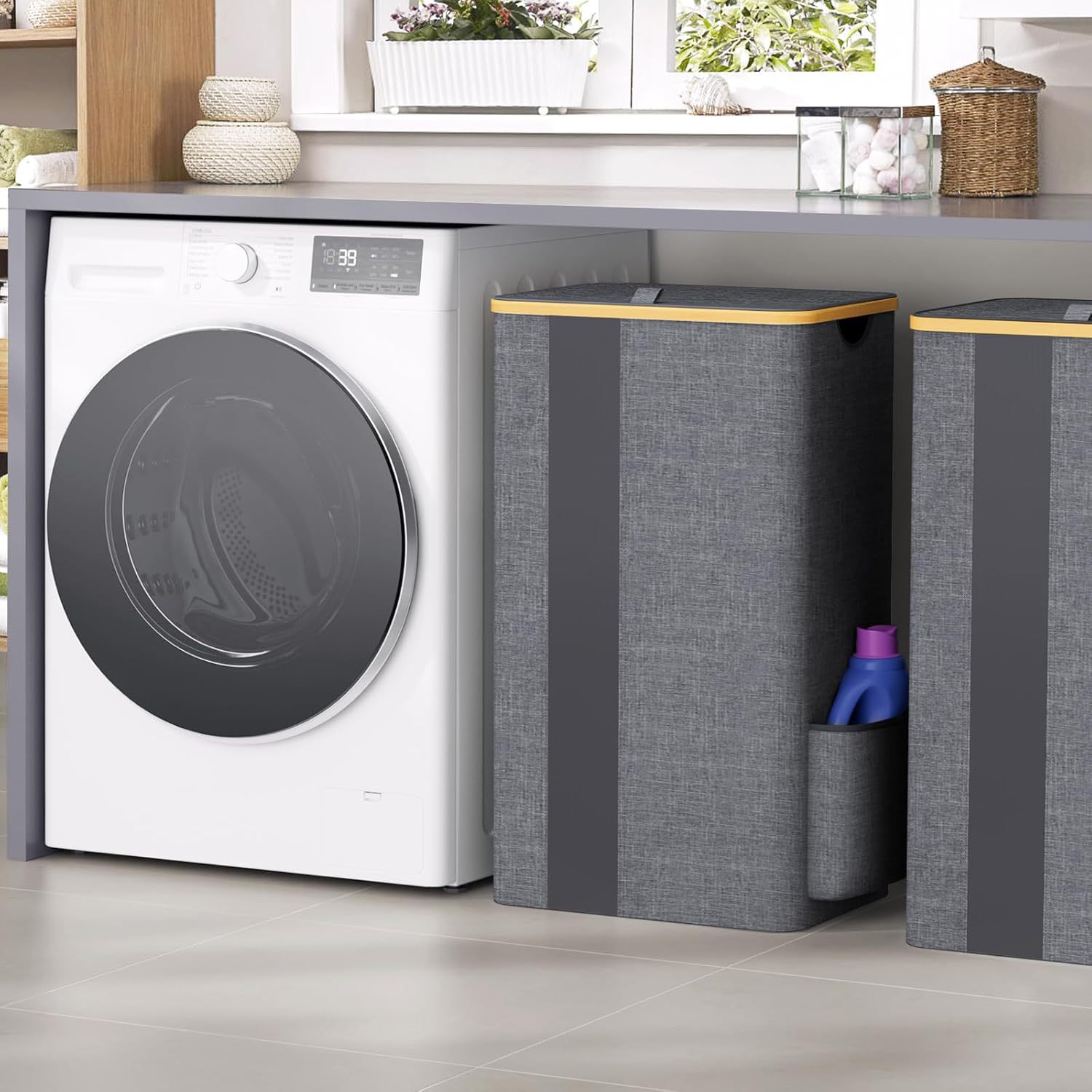 Cesta de lavandería de bambú Cubo de ropa sucia grande plegable Cesta de ropa sucia doméstica Cesta de almacenamiento de ropa sucia con ventana