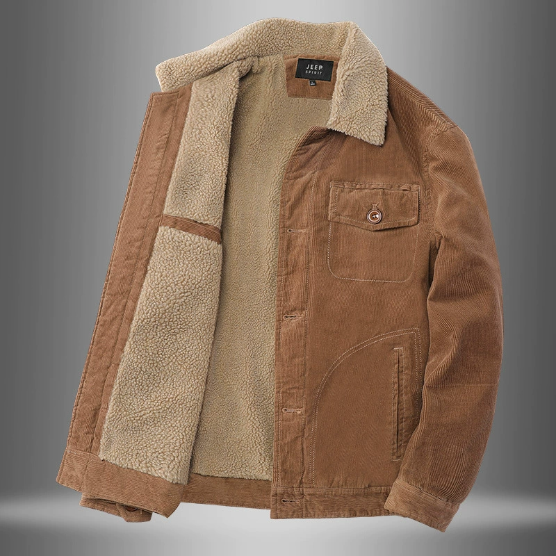 Куртка JEEP SPIRIT с хлопковой подкладкой, Мужская Вельветовая зеленая куртка с хлопковой подкладкой на флисе, зимнее теплое пальто с лацканами 3359