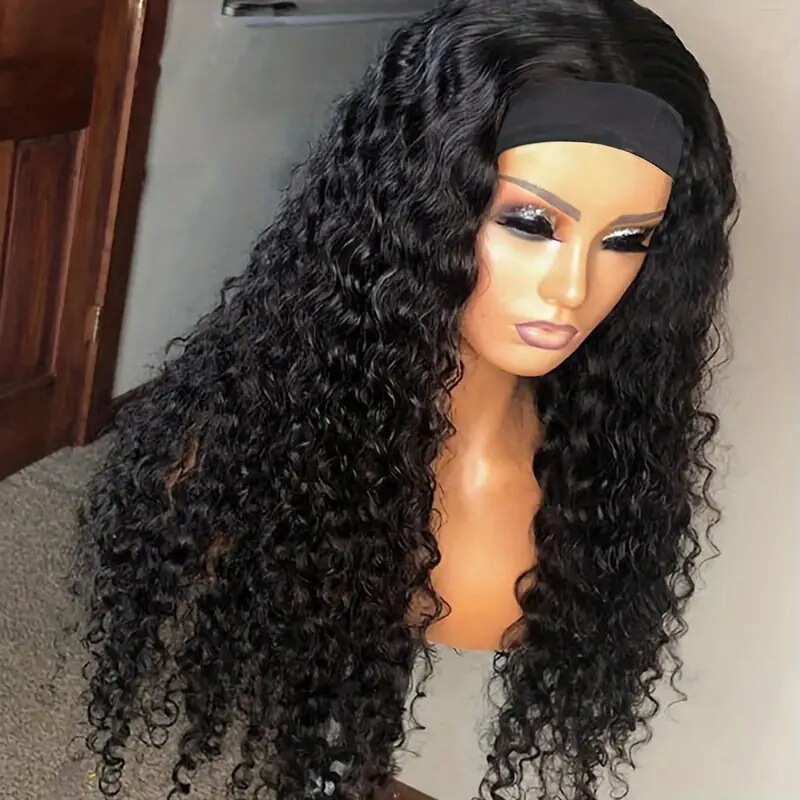 Amazon Cross-Border New African Fashion Headscarf Headband Wig Black Small Curly Middle Parted Curly Hair Chemical Fiber Hair Headgear