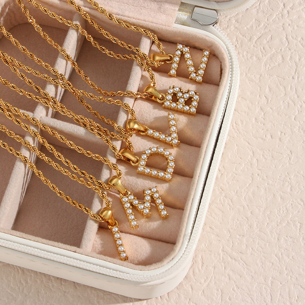 Fashion Letter Stainless Steel Pendant Necklace Plating Inlay Pearl Stainless Steel Necklaces