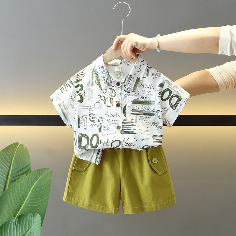 7859 traje de camisa de verano para niños 2025 nuevos pantalones cortos para niños de dos piezas ropa de moda de verano para bebés de moda