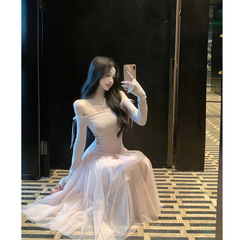 温柔系穿搭套装女早秋季新款一字肩抹胸长袖上衣半裙套装女
