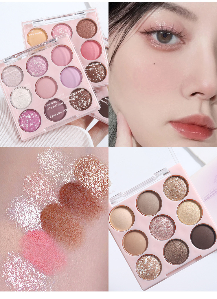 Ice cream eyeshadow palette, pure nine-color pearlescent, matte, glossy, ground color, glitter, sequins, beginner's blush, high-gloss nine-grid Application Scenario