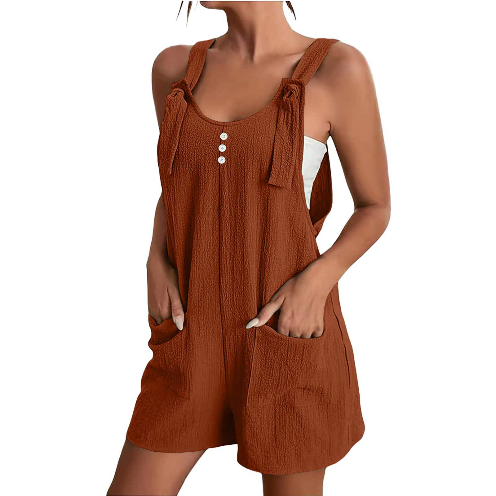 Cross-border 2025 European and American Women's Clothing Amazon Summer Casual Fashion Suspenders Button Shorts Jumpsuit Women