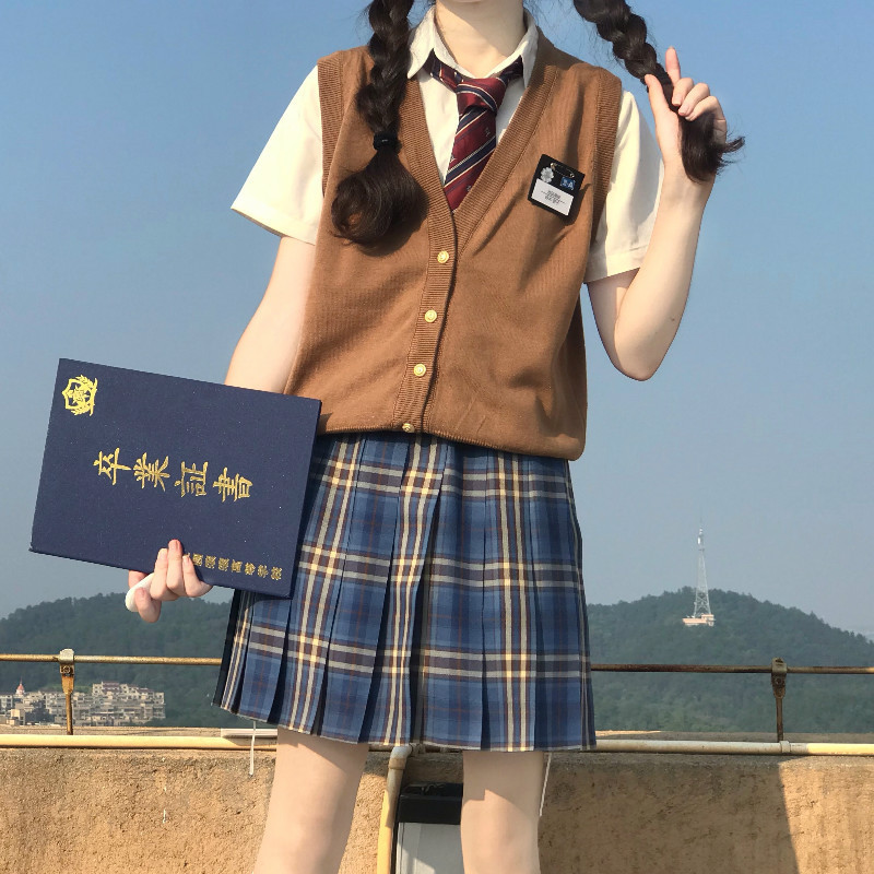 2025 Knitted Cardigan School Style V-Neck Vest Jk Japanese Academy Style Jacket Sweater for Women with Patchwork Design