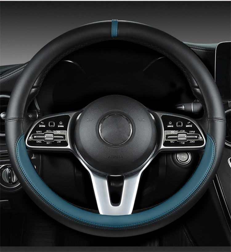 Four-Season Universal Nappa Leather Car Steering Wheel Cover, Sporty Style, Simple Round Handle Cover, Car Wear-Resistant Protective Cover