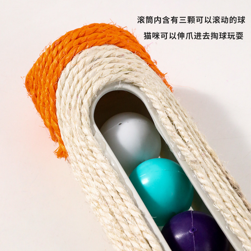 El juguete para gatos de sisal es resistente al agarre y no puede eliminar la miga. El rodillo de sisal con la tabla de agarre para gatos de tres bolas se convierte en un gatito