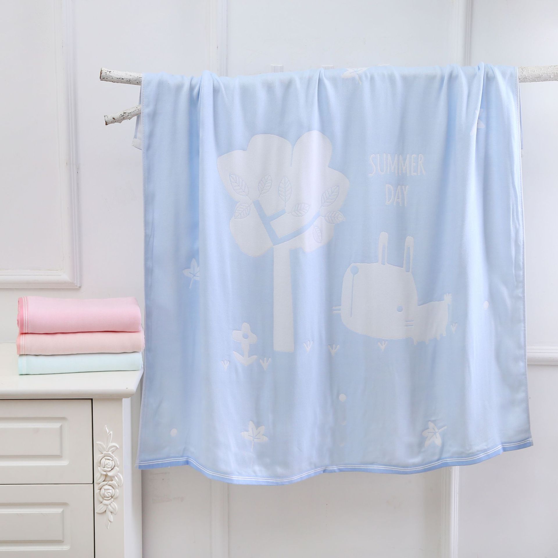 三层玉竹纱布提花童被婴幼儿童宝宝色织提花浴巾盖被毛巾被批发