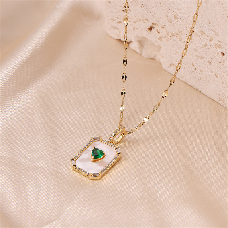 Acier Inoxydable Acier Au Titane Élégant Style Simple Forme De Cœur Rectangle Placage Incruster Pierre Naturelle Coquille Zircon Pendentif display picture 5