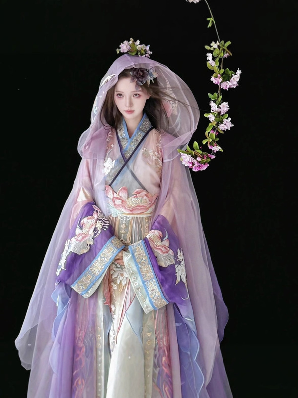 汉服女新品【莲尘】重工刺绣战国袍斗篷仙气多色春夏款套装|undefined