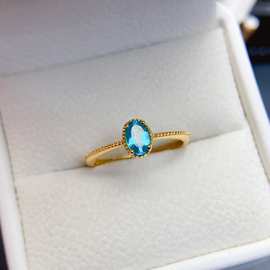 工厂批发爆款天然托帕石戒指S925银镶嵌主石4*6热销欧美一件代发