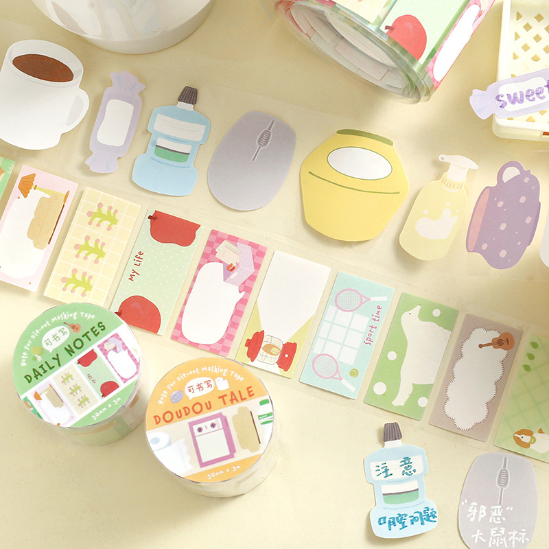 Note for Writable Die-Cut Tape, Daily Life Journal, Small Elements for Daily Use, DIY Decorative Collage