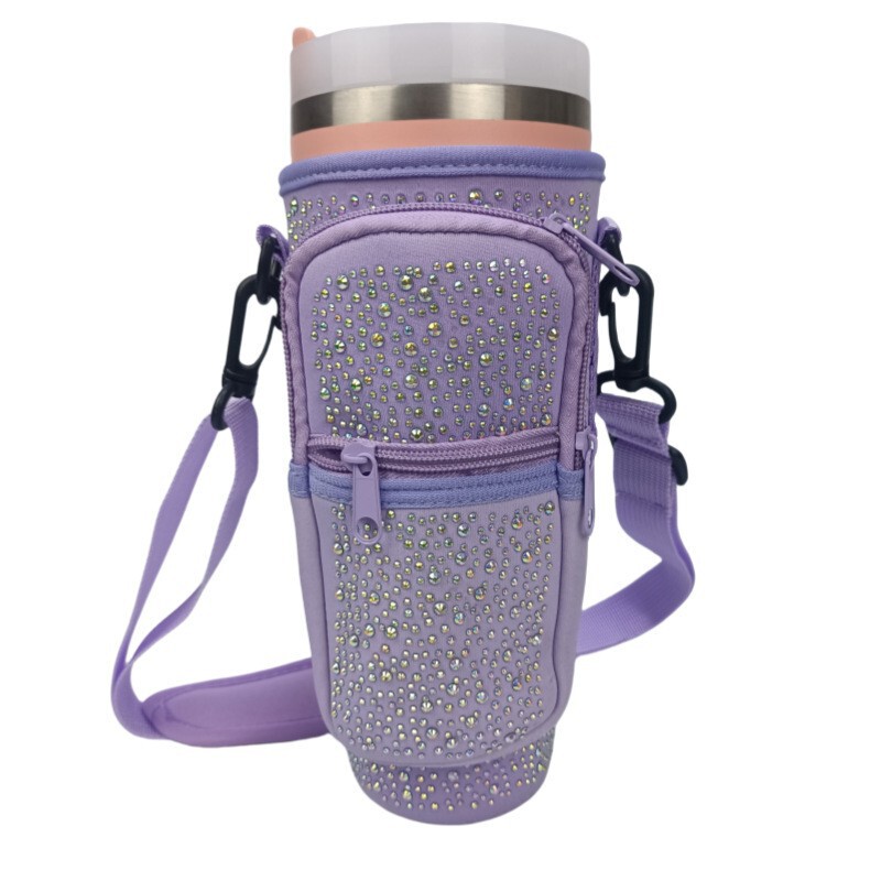 Cross-Border Diamond-Encrusted 40oz Ice Cooler Water Bottle Sleeve Tote Bag Car Adjustable Strap Bottle Sleeve Crossbody Bag Tote Bag