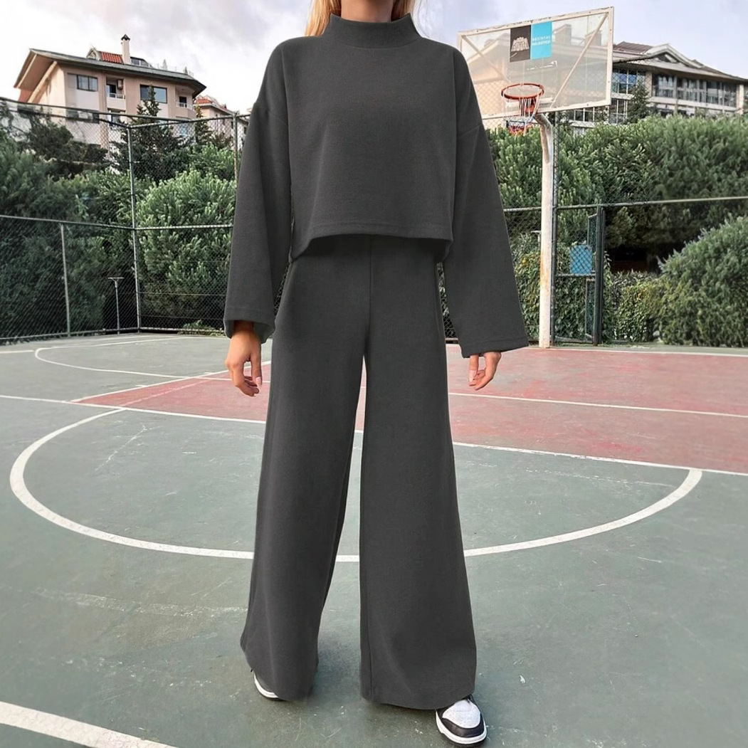Damenbekleidung Herbst lässig faulen Stil gestrickte langärmelige Tops locker und bequem Hosenanzug_voghion.com