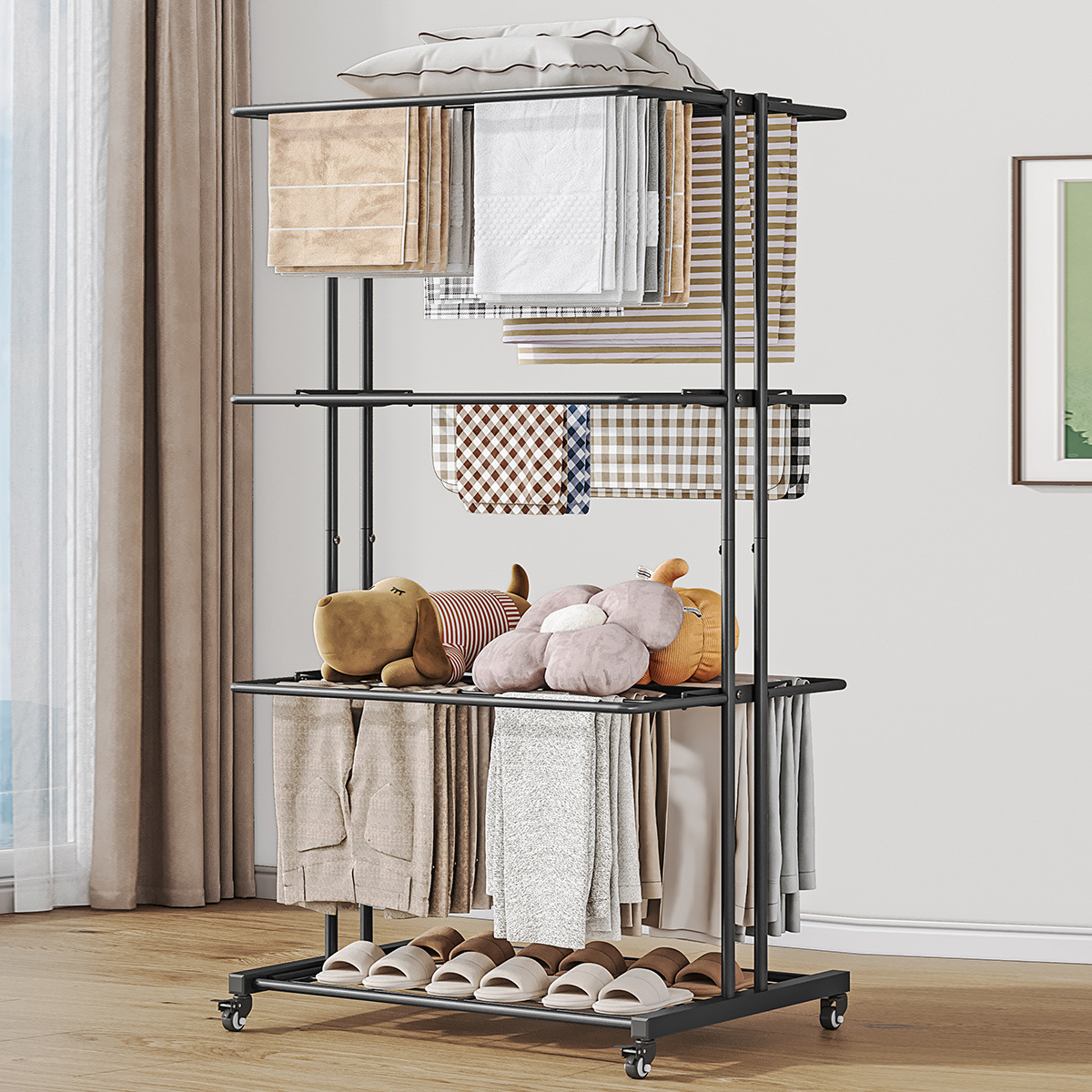 Foldable Clothes Drying Rack Balcony Household Floor-Standing Indoor Clothes Drying Rod Multi-Functional Outdoor Outdoor Multi-Layer Drying Rack