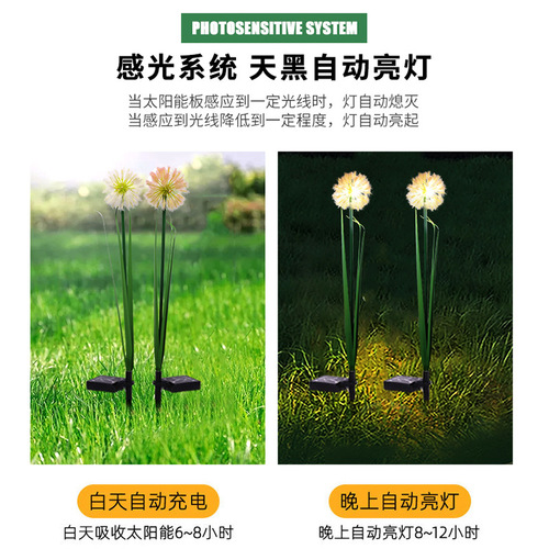 Dandelion Ground Insert Outdoor Waterproof Solar Simulation Flower Lamp Simple Courtyard Landscape Atmosphere Decor Lawn Lamp