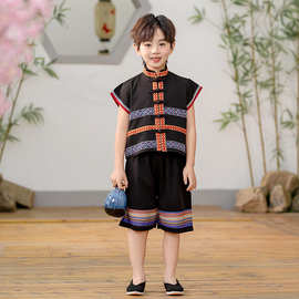 儿童民族风服饰苗族土家族舞蹈男女童汉服夏装广西三月三壮族服装