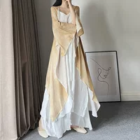 Винтажный улучшенный женский кардиган средней длины Hanfu, летний стиль дзен с неровными рукавами-колокольчиками, тонкое пальто для загара и одежда для кондиционирования воздуха.