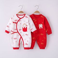Baby onesies spring and autumn boneless harem cotton festive wraps Chinese style confinement clothes four seasons baby clothes