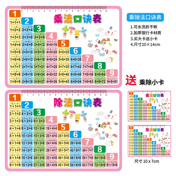 Ninth multiplication formula table 99 multiplication and division Formula card primary school mathematics second grade multiplication formula reciting artifact