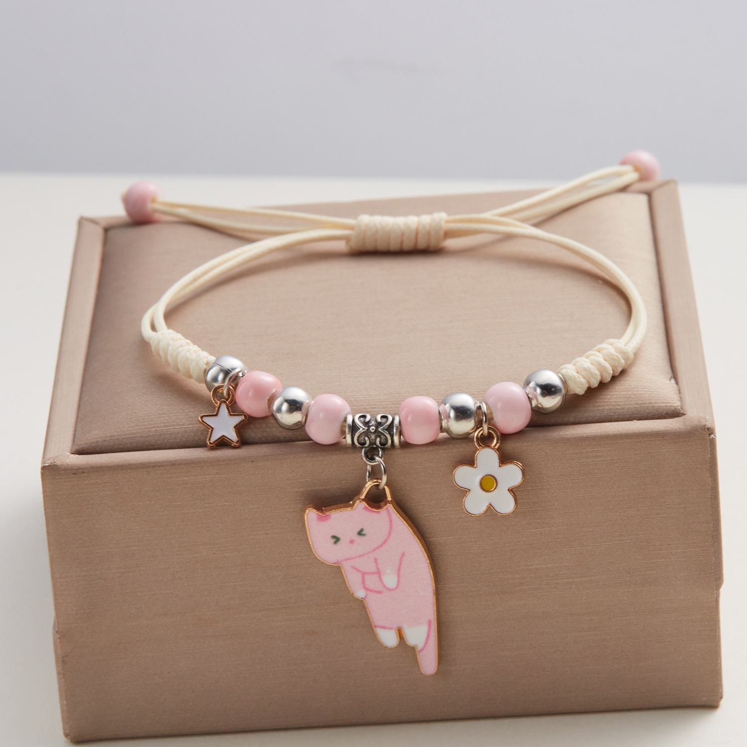Elegante geweven armband voor dames met kat design sieraden_voghion.com