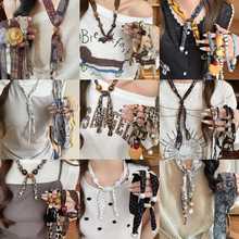 美拉德豹纹丝巾项链女小众独特复古设计毛衣链个性气质项饰配饰女