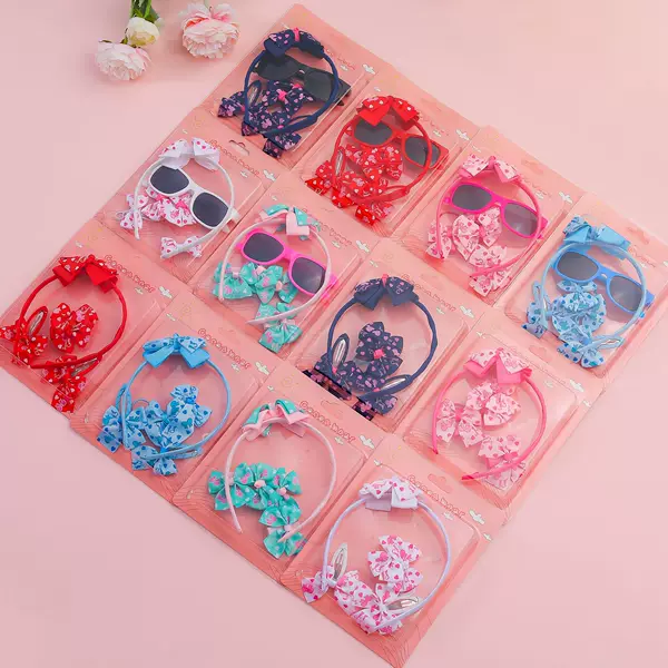 Children's Hairband Sunglasses Set Girls Printed Bow Hair Accessories Glasses Two-piece Sunglasses Uv Protection