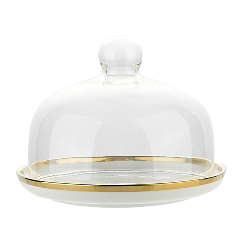 Placa de degustación de frutas con tapa caja cubierta de vidrio transparente para tienda pan postre pastel cubierta bandeja de exhibición Placa de degustación