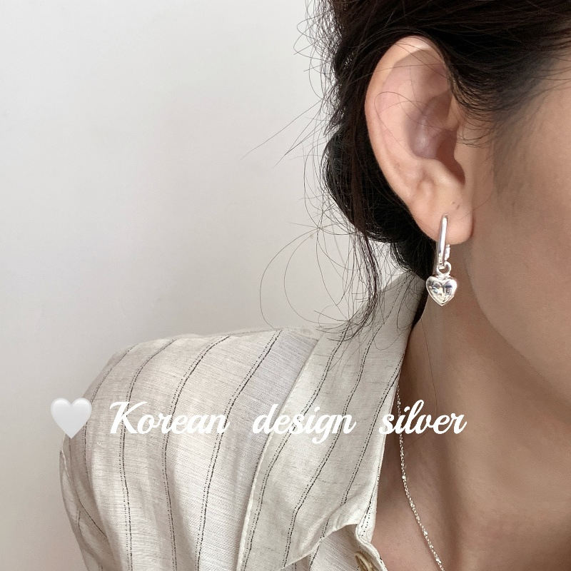 2024韓版ins博主同款耳飾 S925純銀方形愛心耳扣小眾簡約百搭款女