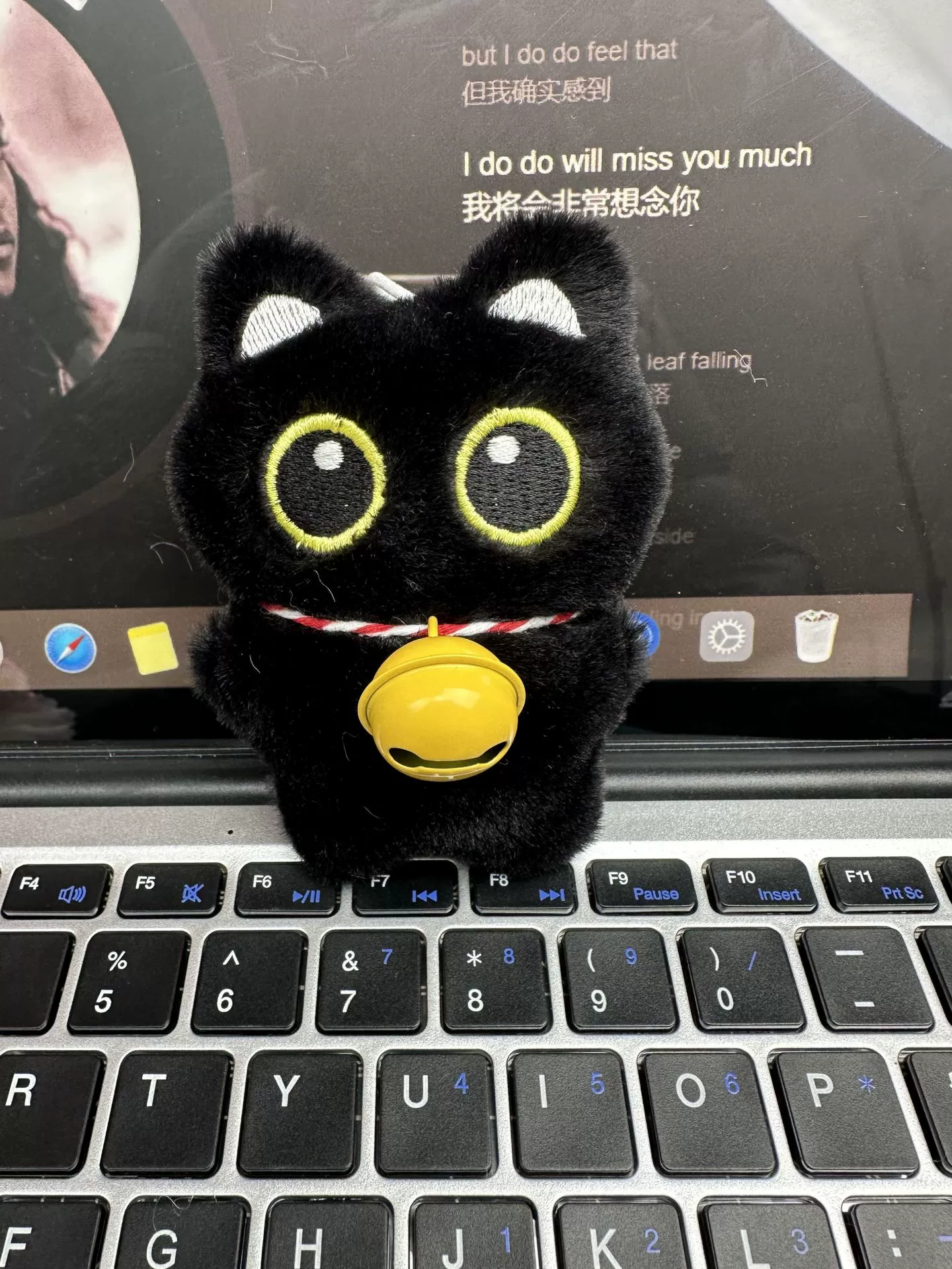 Plush doll, pendant, black keychain, big eyes, kitten