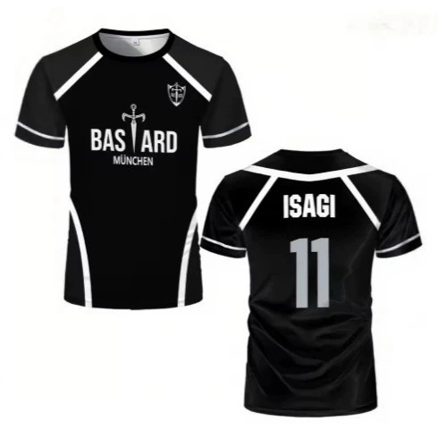 Men's Casual Sports Short-Sleeve Shirt with Anime Blue Lock Design, Football Top for Outdoor Activities, Fashionable Training Wear Men's Casual Sports Short-Sleeve Shirt with Anime Blue Lock Design, Football Top for Outdoor Activities, Fashionable Training Wear