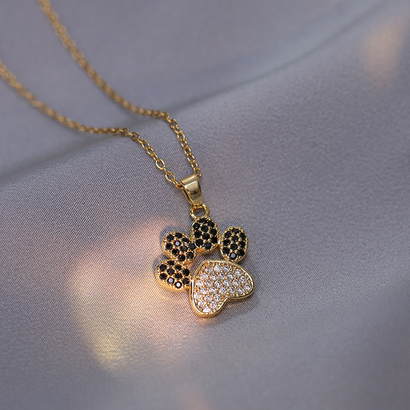 Titanium Steel Cute Paw Print Diamond Pendant Necklace display picture 4