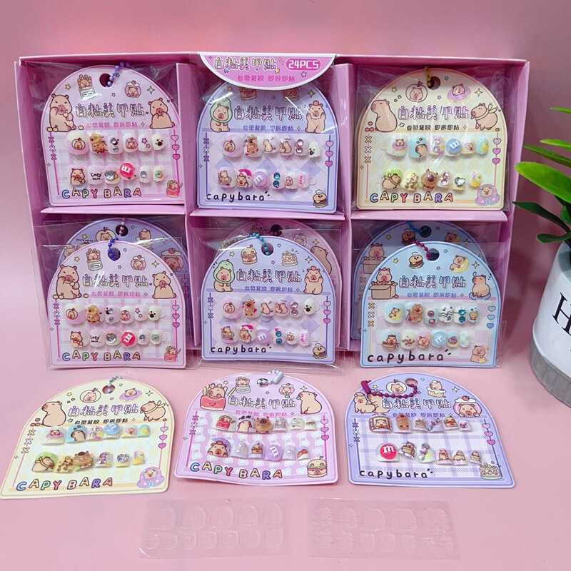 Creative Cartoon Style Nail Paste Buddha Style Capybara False Nail Paste Lotus Dolphin Food Dolphin Diamond Paste Nail Paste Wear Nail Batch