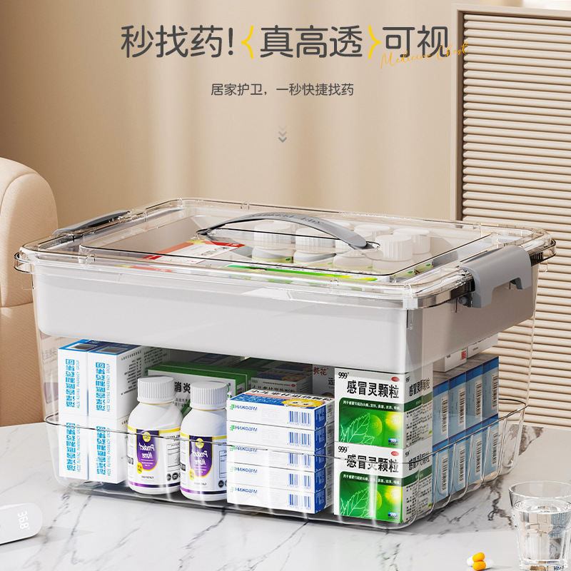 【严选】透明医药箱家用大容量药箱家庭装密封防潮药物药品收纳盒|undefined