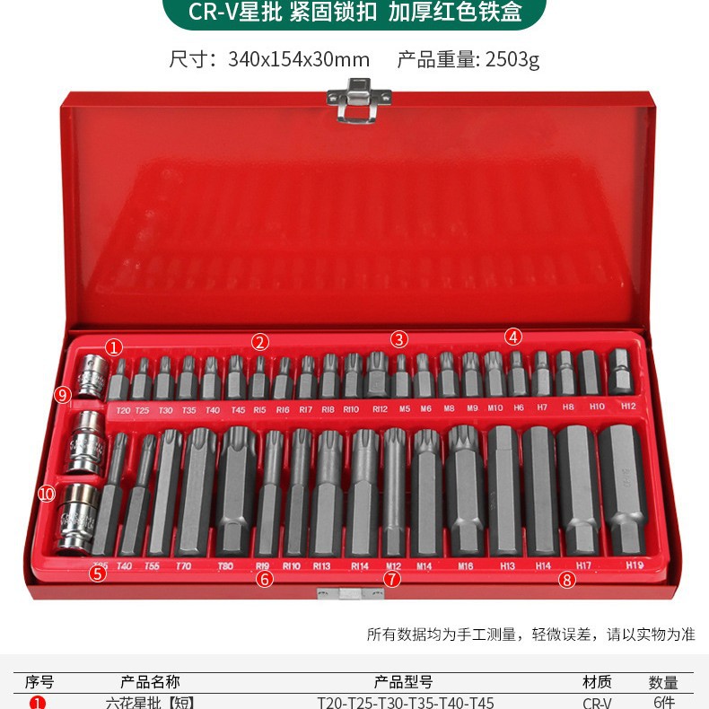 厂家直销高质量CR-V星型批头41件套，加厚红色铁盒