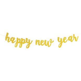 2026 Golden Glitter Happy New Year Letter Flag New Year Party Decoration Hanging Ornaments