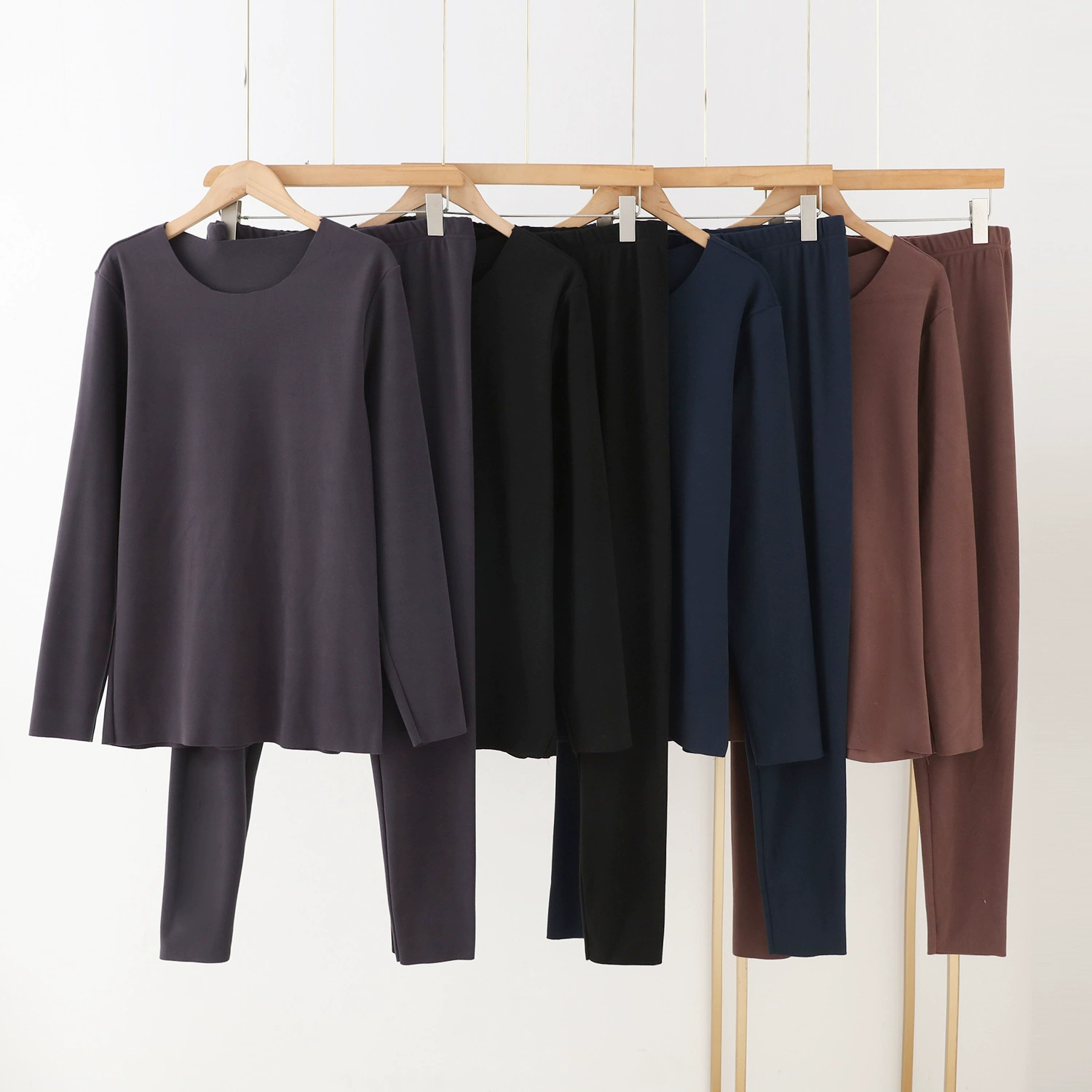 Мужская Двусторонняя бархатная теплая нижняя рубашка с длинными рукавами брючный костюм с круглым вырезом осенние брюки осень-зима 2023 Новинка