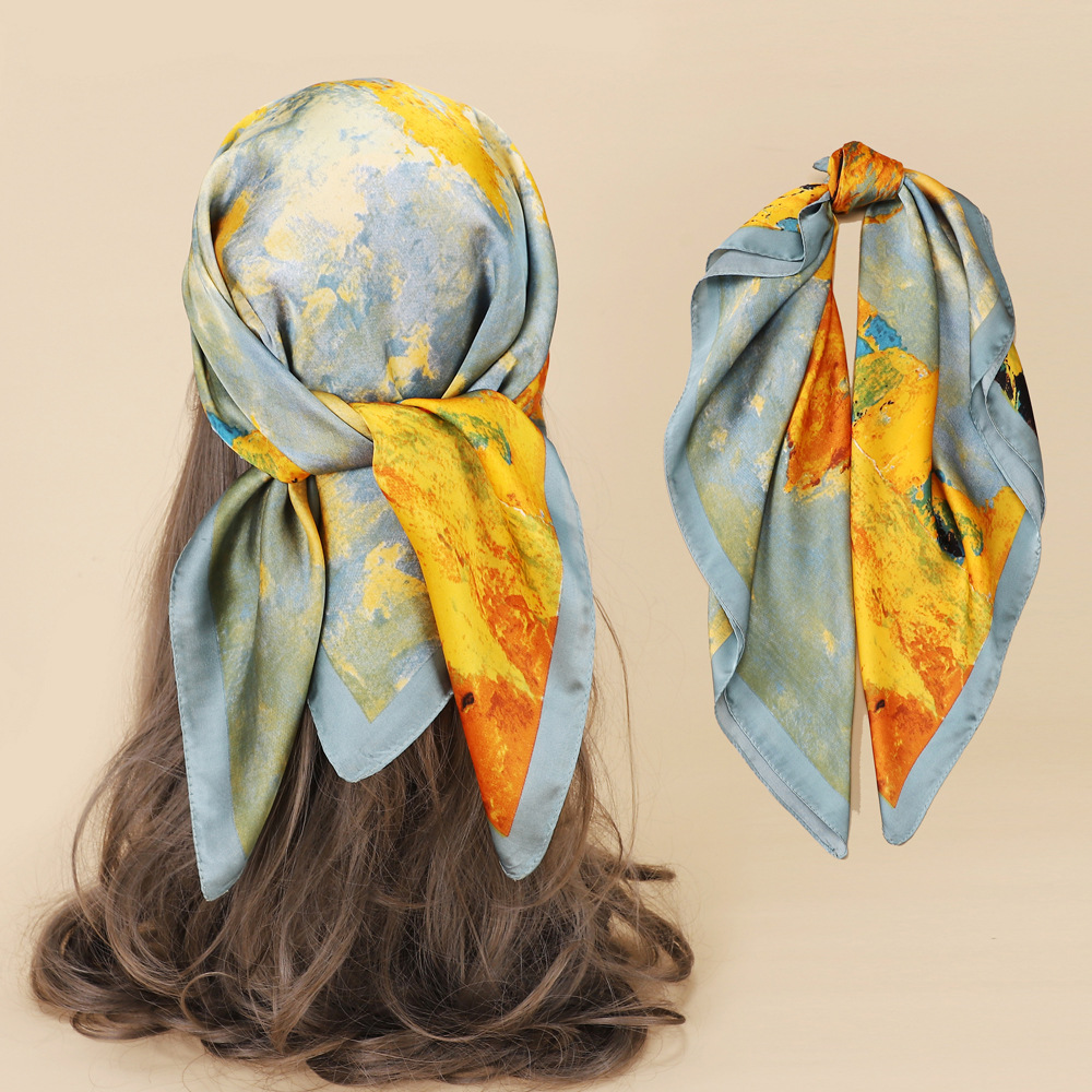 Winter, Spring Season Women's Sweet Geometric Satin Printing Silk Scarves