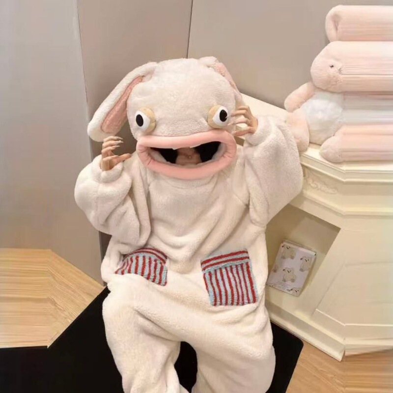 Crazy Rabbit One-Piece Pajamas for Women, Autumn and Winter Coral Fleece Thickened Cartoon Funny Design, Can Be Worn Outside as Loungewear Crazy Rabbit One-Piece Pajamas for Women, Autumn and Winter Coral Fleece Thickened Cartoon Funny Design, Can Be Worn Outside as Loungewear
