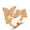 Fashionable one size ring, zirconium, diamond encrusted, micro incrustation