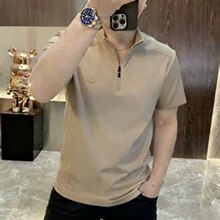 冰丝半拉链短袖t恤男夏季薄款修身潮流男士立领休闲刺绣Polo衫潮