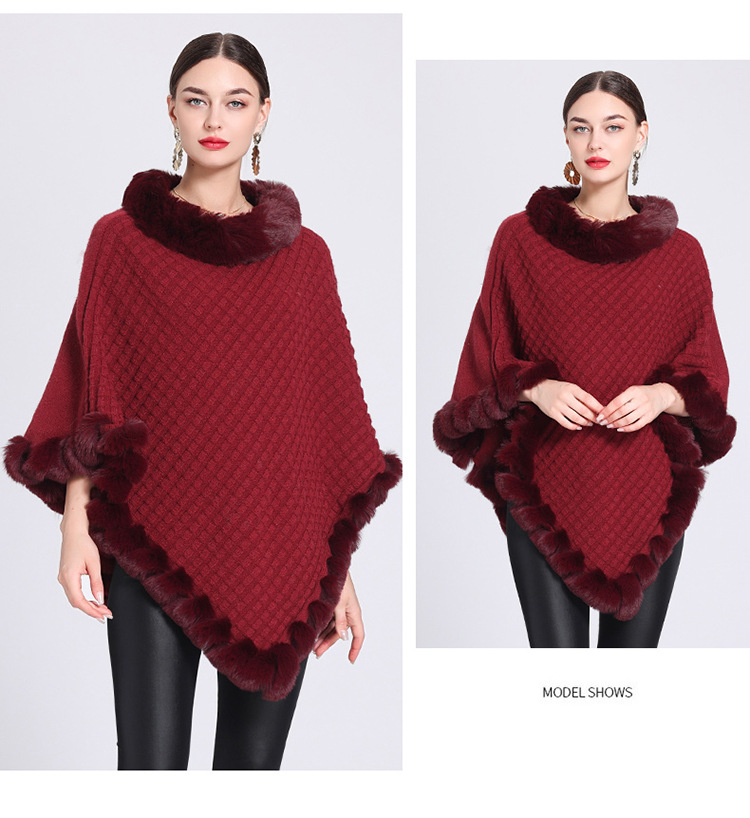 Pelzkragen Cape Cape Damen Strickpullover Pullover Cape Mantel_voghion.com